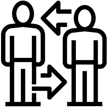 Graphic representation of two people exchanging services